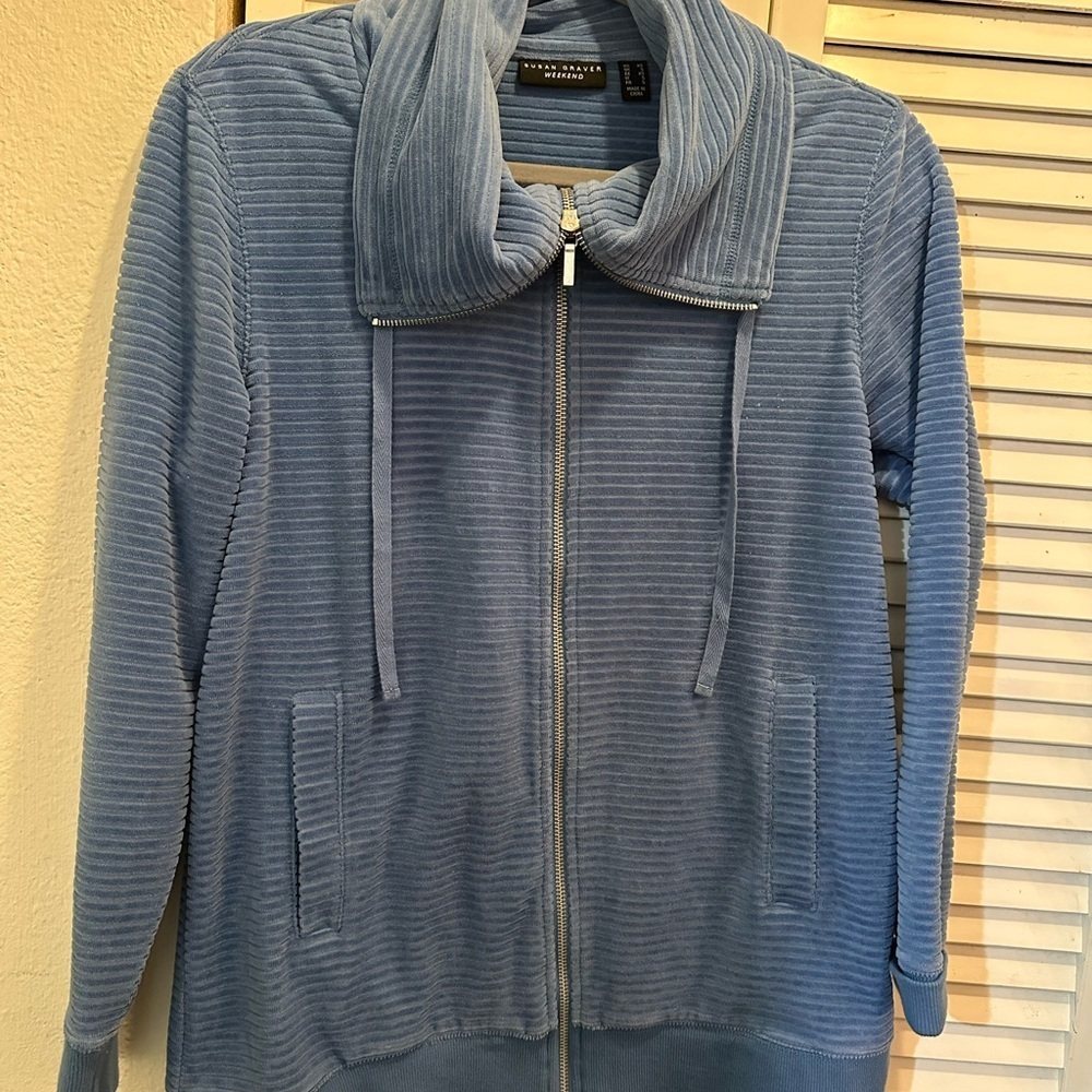 Susan Graver Light Blue Ribbed Jacket